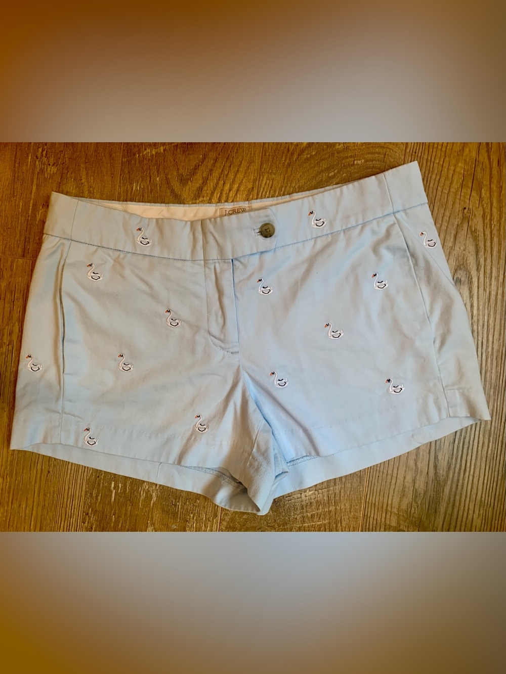 J. Crew Light Blue Embroidered Swan Shorts - 6 - Picture 2 of 9